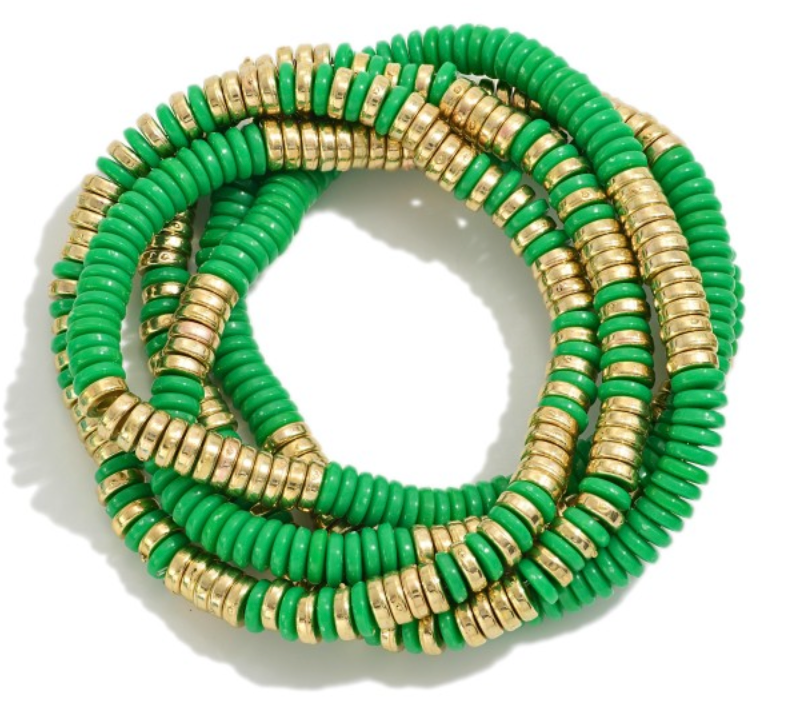 Green and Gold Heishi Bead Bracelet Stack