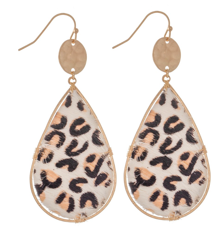 Leopard Leather Drop Earrings