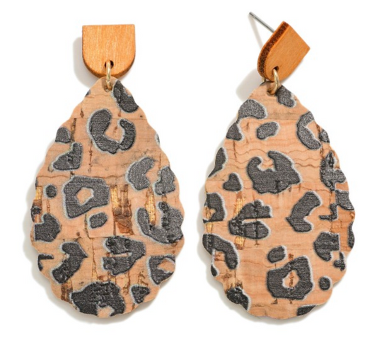 Leopard Wavy Cork Earrings