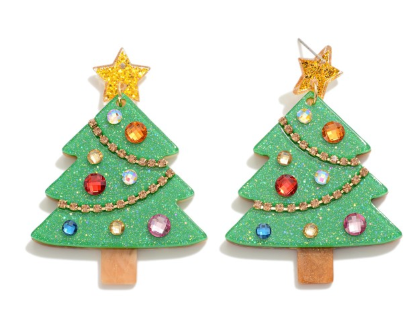 Bejeweled Christmas Tree Acrylic Holiday Earrings