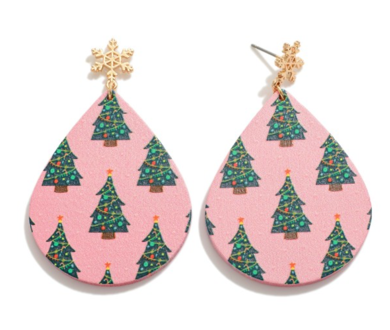 Painted Wood Christmas Earrings