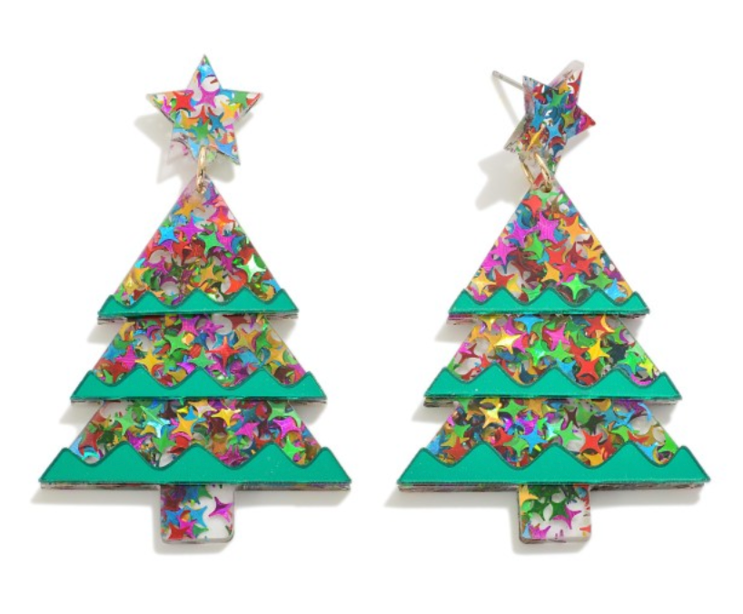 Glitter Christmas Tree Acrylic Holiday Earrings
