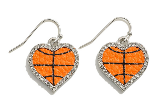 Basketball Heart Dangle Earrings