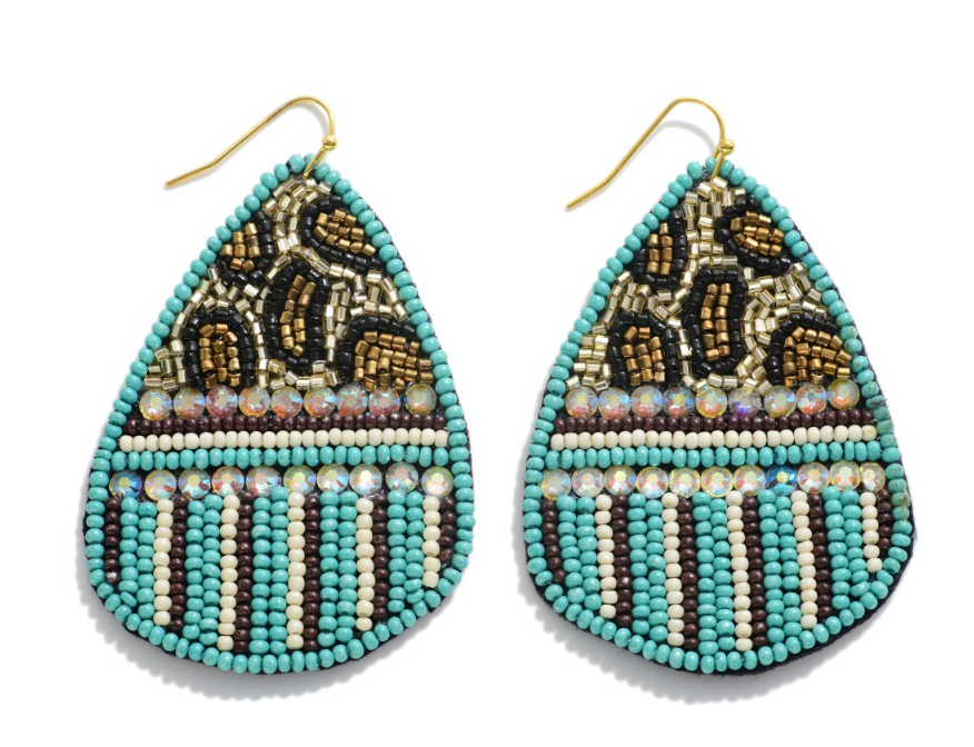 Leopard and Teal Seed Bead Earrings