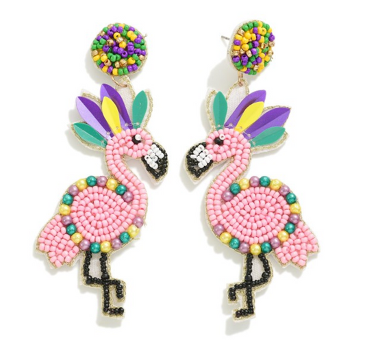 Mardi Gras Flamingo Earrings