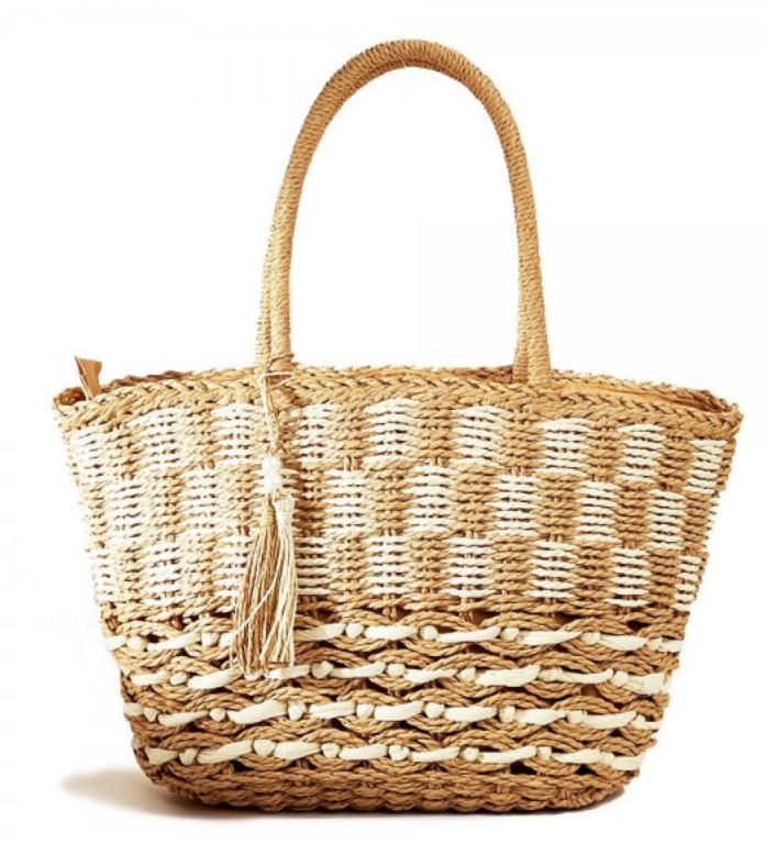 Sandy Woven Straw Tote with Tassel