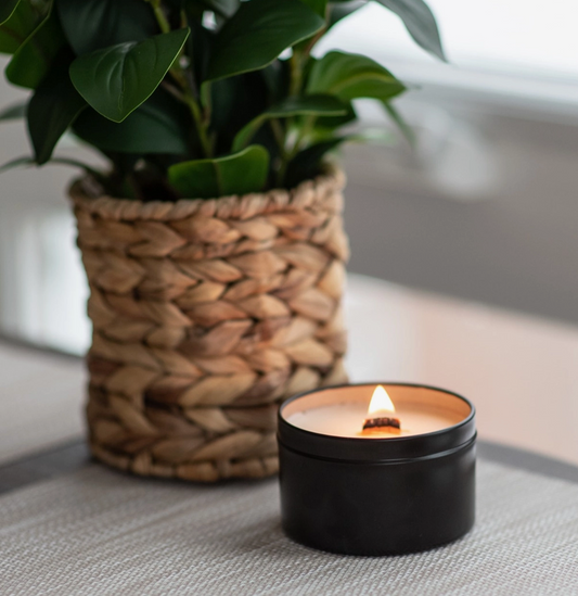 Small Wood Wick Candles in Black Tin