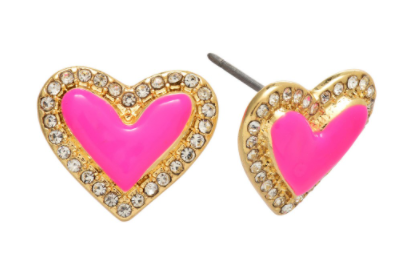 Hot Pink Enamel Heart Stud Earrings