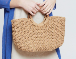 Straw Tote with Wooden Handles