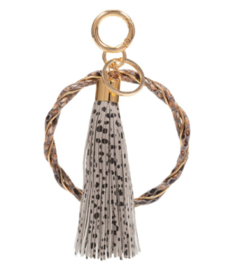 Wrapped Faux Leather Key Bangle with Tassel