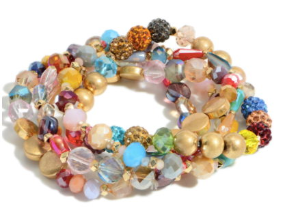 Iridescent and Gold Beaded Bracelet Stack