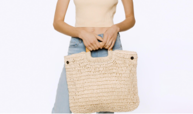 Straw Hobo Tote With Wooden Handles