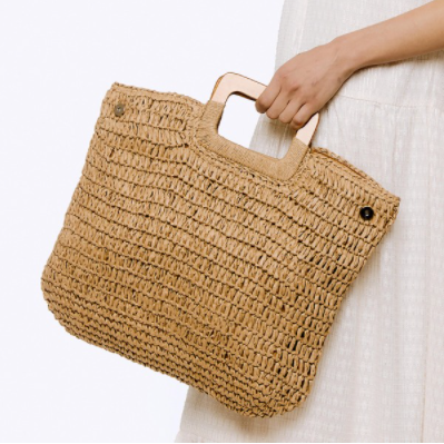 Straw Hobo Tote With Wooden Handles