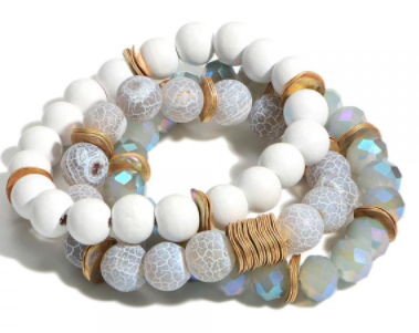 Gray and White Iridescent with Gold Accents Bracelet Stack