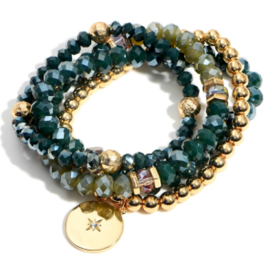 Green and Gold Bracelet Stack