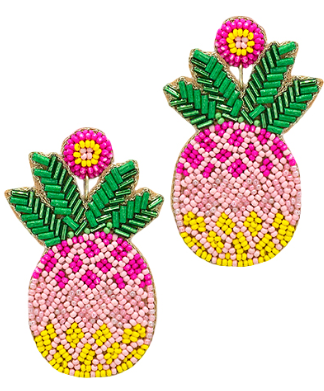 Pink Pineapple Beaded Statement Earrings