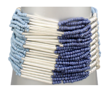 Blue Navy Silver Beaded Bracelet Stack