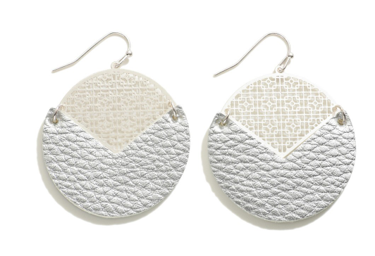 Silver Mesh and Leather Circle Earrings