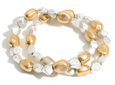 Gold and Silver Beaded Bracelet Set