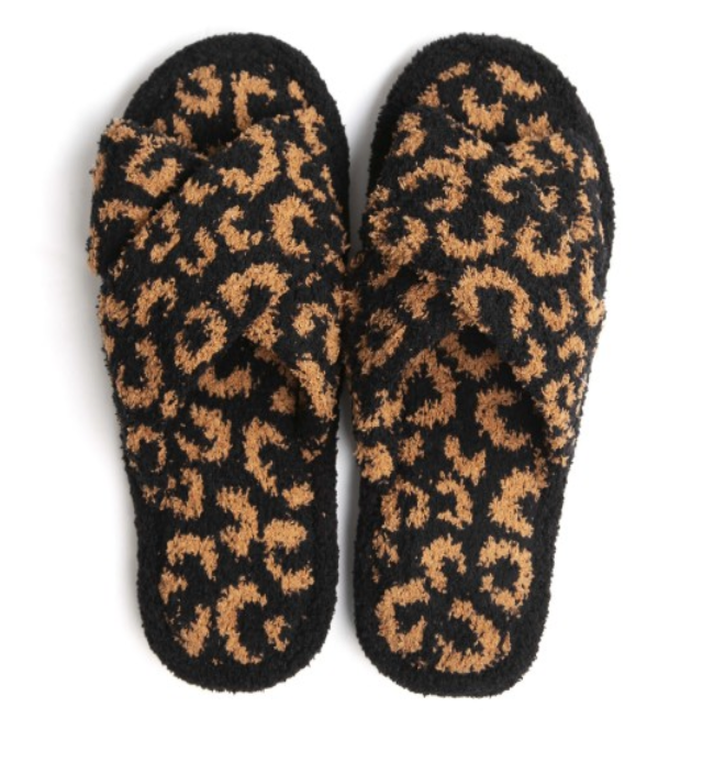 Ladies Leopard Open Toe Soft Slippers