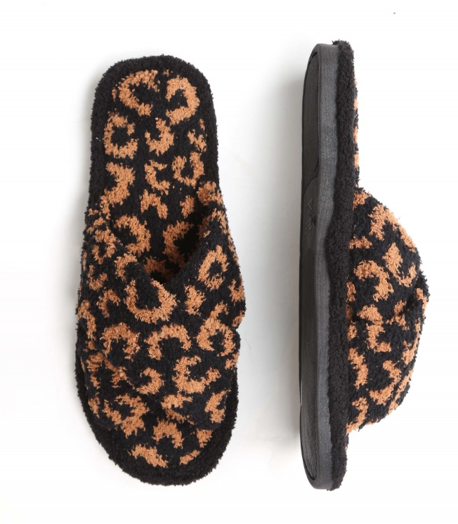 Ladies Leopard Open Toe Soft Slippers