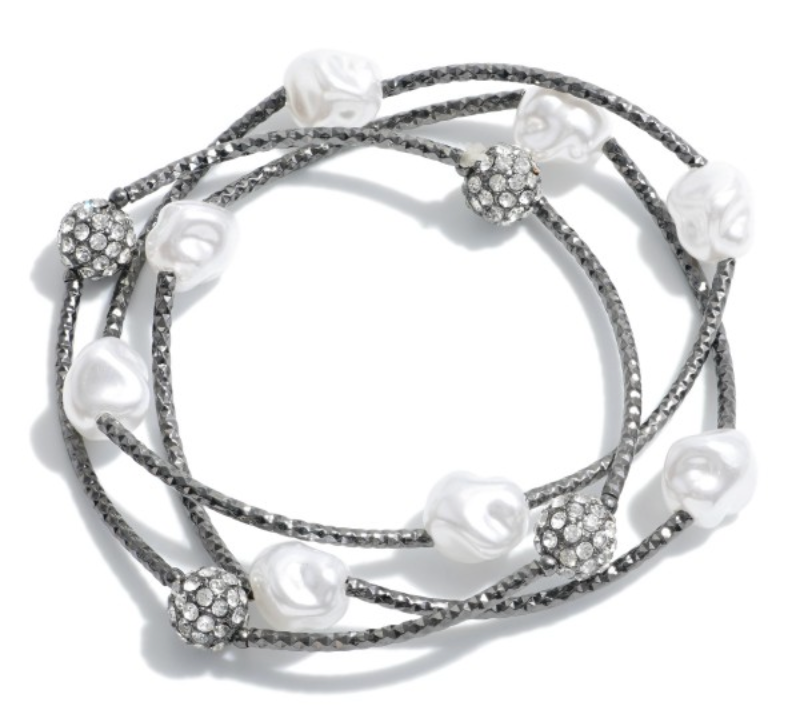 Pearl and Crystal Bead Stretch Bracelet Stack
