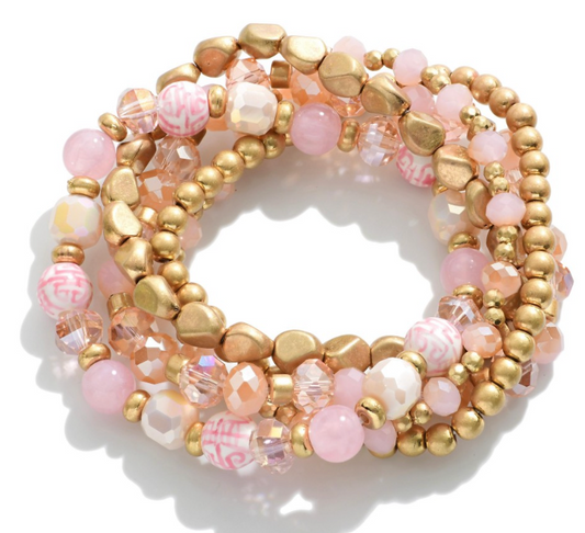 Gold and Pink Chinoiserie Bracelet Stack