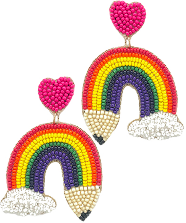 Beaded Rainbow Pencil Teacher Earrings
