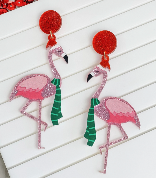 Acrylic Flamingo Holiday Dangle Earrings