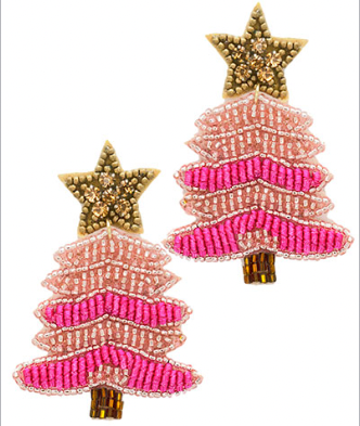 Pink Christmas Earrings