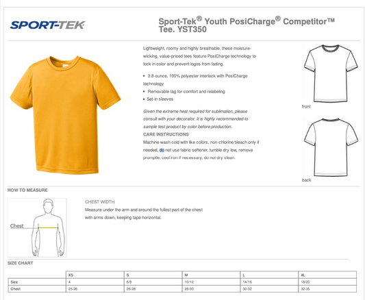 PV Thunder 12U Cooperstown Youth Dry Fit Tee