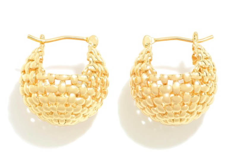 Gold Basket Weave Huggie Hoop Earrings